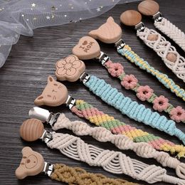 Baby Beech Wood Pacifier Clip Handgemaakte haakkatoen touw tepel ketting voor verpleegkundige kauwspeelgoedschouder Geschenk soermaar 240409