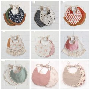 Bavoirs bébé Burp Cloths Infant Tassel Bandana Floral Deux Couches Imprimé Salive Serviettes INS Imperméable Coton Lin Foulards Pinafore Bib CZYQ5762