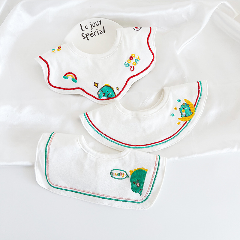 Babadores para bebês, babadores respiráveis para meninos e meninas, pano para babar com padrão bordado, bandana para alimentação infantil, 3 peças