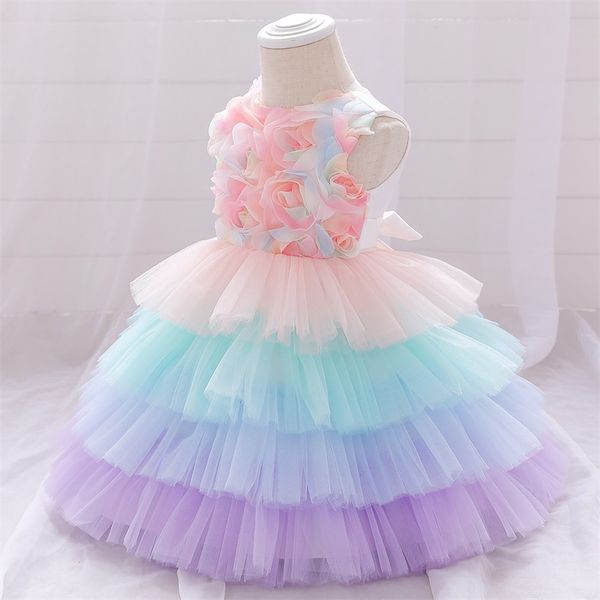 Baby verjaardag jurk kleurrijke bloem kant gelaagde rok gezwollen taart rok Amazon Kids feestjurken 50my T2