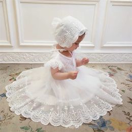 Bébé anniversaire princesse robe élégante fille broderie fleur perle baptême blanc tutu enfants costume de fête de soirée formelle 240412