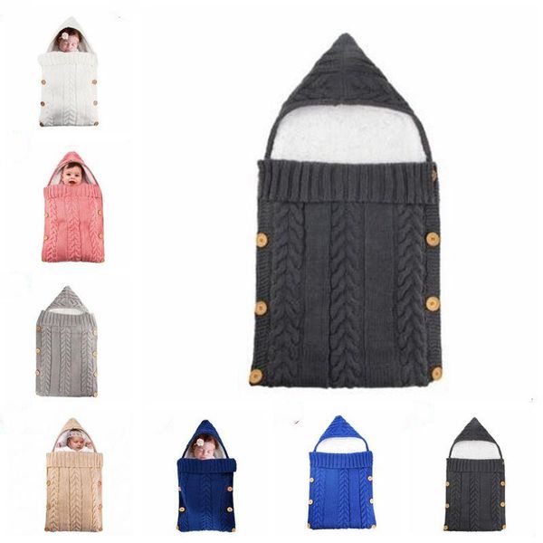 Couverture de bébé tricotée au crochet bouton sac de couchage enfants enfant en bas âge sac de couchage poussette enveloppement hiver chaud couverture épaisse filles garçons cadeaux EZYQ1585