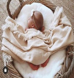 Couverture de bébé en mousseline pour nouveau-né, avec pompon solide, couverture d'emmaillotage pour bébé, serviette d'emmaillotage, bavoirs muslin9563882