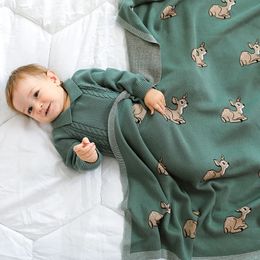 Couvertures pour bébé tricotées garçons nés filles coton lange d'emmaillotage courtepointes infantile enfant en bas âge vert tapis de jeu 10080cm couvertures pour enfants 240127