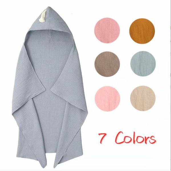 Couvertures pour bébé Serviettes de bain en mousseline de coton Quatre couches de gaze à capuche Cape Tassel Serviette de plage Peignoir pour enfants Cuddle Swaddle Swaddling B7992