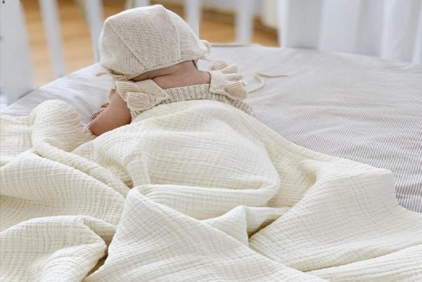 Couvertures pour bébé couverture d'emmaillotage en mousseline biologique pour nouveau-né coton solide serviette de bain infantile rot vêtements garçon fille couverture Quilt8978278