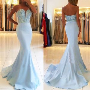 Baby Blue 2022 Prom Dresses Off The Shoulder Beads Pailletten Mermaid Avondjurken Sexy Plus Size Formele Toga