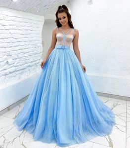 Baby blauwe avondjurken Bone Bodice Long Formal Prom Party Dress Shiny Taille Decoration Designer jurken voor speciale gelegenheden vloerlengte avondjurk