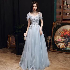 Baby Blauw Galajurken Sexy See Through Lange kanten kralen Parels Bloemen Meisjes Graduation Evening Homecoming Party Formele Gowns Lace Appliqued Beaded Evening Wear