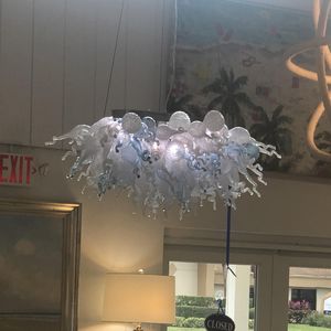 Baby Blauw Wit Hanglampen Moderne Handgeblazen Glazen Kroonluchter Verlichting voor Dining Woonkamer Kunstdecoratie 32 bij 20 inches