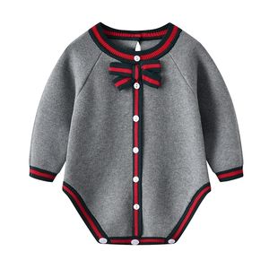 Baby Bodysuits Kleding Herfst Casual Gray Gebreide Pasgeboren Zuigeling Jumpsuits voor Peuter Jongens Meisjes Onesie Winter Kinderen Outfits 210309