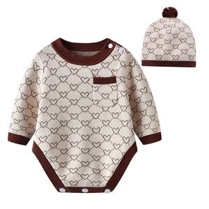 Baby bodysuits lange mouwen mode herfst winter pasgeboren baby jongen meisje katoen gebreide jumpsuits hoeden outfits sets 2 stks kleding