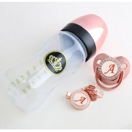 Biberons # 240ml Ensemble biberon et tétine en or rose avec clip de chaîne 26 lettres Bling Kit BPA Free 230608