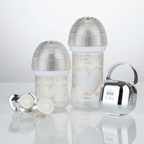 Biberons # Miyocar Silver Collection Sucettes et biberons personnalisés luxueux avec nom pour garçon et fille de 0 à 6 mois Baby Shower 231113