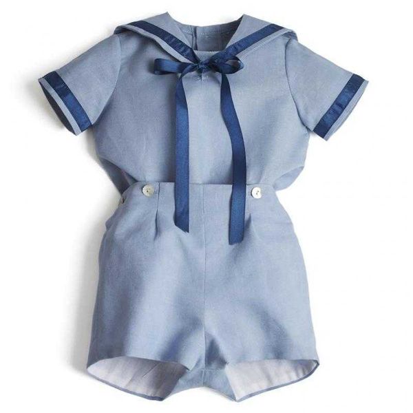 Bébé Boutique Vêtements Ensemble Garçon Vêtements d'été Costume Espagnol Infantile Marine Coton Chemise Pantalon Enfant Fête D'anniversaire Tenue 210615