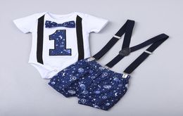 Baby Jongen 1 Jaar Verjaardag Kleding Set 1e Verjaardag Romper Bandjes Shorts Baby Jongen 2 Delige Outfit Baby Jongen Zomerkleding 20203453473