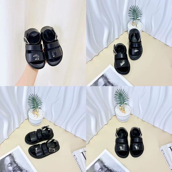 bébé garçon et fille sandales chaussures pantoufles couleur noire designer enfants pantoufle chaussure d'été en gros en cuir véritable enfant sandale