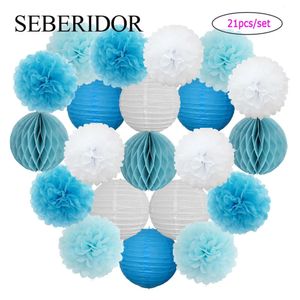 Baby Boy Doop Party Favor Ronde Papieren Bal Lantaarn Blauw Wit Meisje Verjaardag DIY Pompom Bruiloft Verjaardag Decor Honingraat 240127