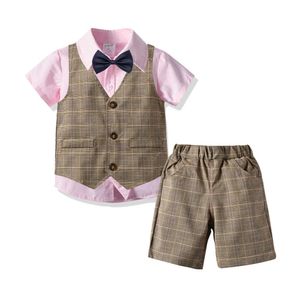 Bébé garçon baptême costume ensemble enfant en bas âge fête d'anniversaire cadeau smoking infantile chemise gilet Pantys vêtements Gentleman tenue 3 pièces 210615