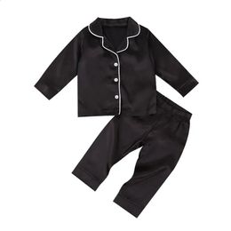 Baby Jongen Zwart Satijn Zijden Pyjama Sets Nachtkleding Lange Mouw Top Broek 1-7Y Peuter Kinderen Kinderen Zomer Herfst Casual Nachthemd 240123