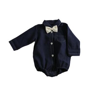 Baby Jongen Bodysuit Pak Mannelijke Schat Comfort Gentleman Tie Lange Mouwen Shirt Crawling Kleding 210702