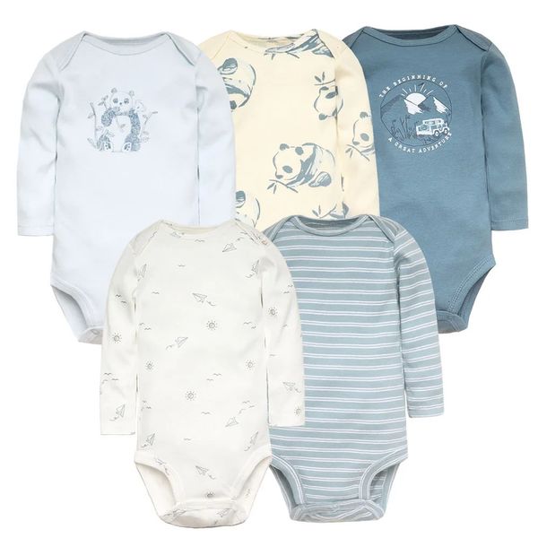 Bodys Bodys 5 pièces Born Clothes Set Toddler Girl Vêtements 100% coton Carton de nourrisson doux Bebe Jumps Contanes 240430