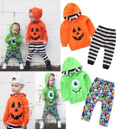 Baby Boy Cartoon Suit Toddler Baby Halloween Theme Clothing Kids Big Eye imprimé Pantalon à capuche à manches longues Set 062282148