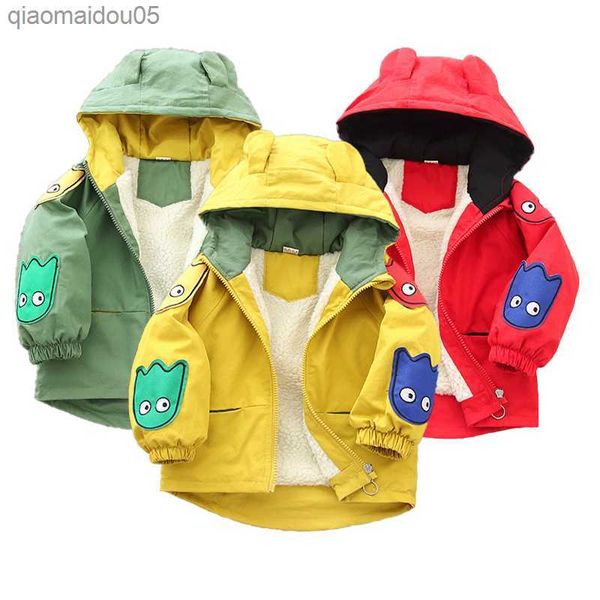 Ropa de bebé niño chaqueta de algodón para niños invierno más terciopelo engrosamiento chaqueta cálida de dibujos animados chaqueta con capucha rompevientos para bebé masculino L230712