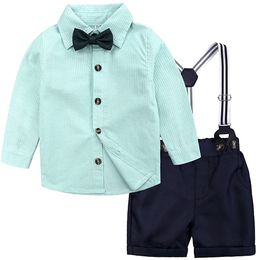 Baby boy kleren Gentleman Tie overall Suits pakken T-shirt met lange mouwen + Suspenders shorts-outfits set