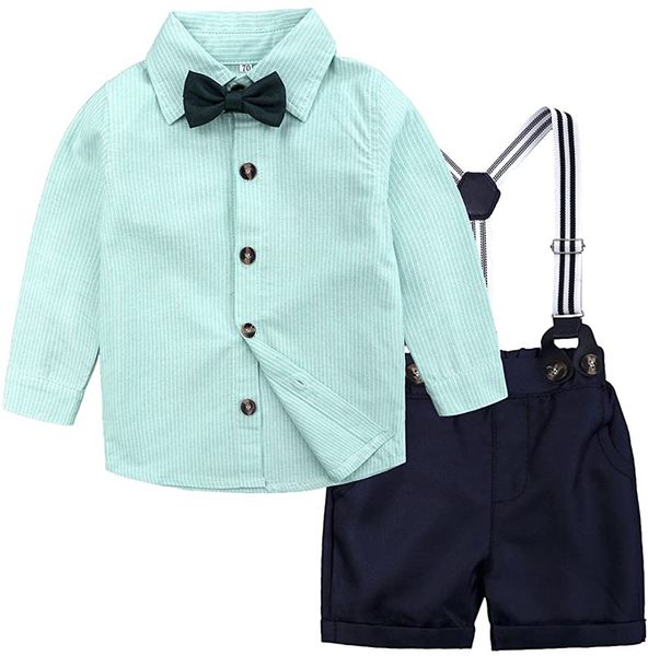 Bébé Garçon Vêtements Gentleman Cravate Salopette Costumes T-Shirt À Manches Longues + Bretelles Shorts Tenues Ensemble