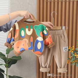 Ropa para bebés Ropa para niños Chándal para niños 2023 Conjuntos de ropa de diseñador para niños de moda Otoño Algodón de dibujos animados Deportes Sudadera con capucha de manga larga Suéter y pantalones Conjunto de dos piezas 0-5 años