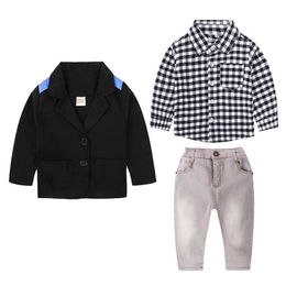 Baby Boy Kleding Sets Casual Gentleman Pak Peuter Jongens Kleding Set 3 STUKS Jas + Lange Mouw + broek Kinderen Jongen Kleding