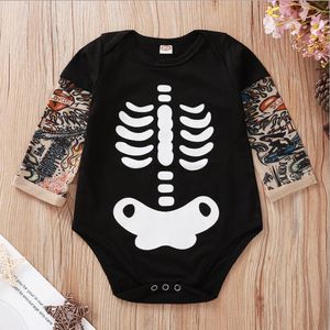 Baby Boy Clothes Skull Gedrukt Jumpsuits Pasgeboren Meisjes Tattoo Mouw Rompers Trick Or Treat Baby Clothing 3 Designs BT5694