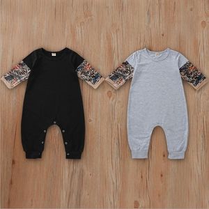 Vêtements pour bébés garçons, manches de tatouage, barboteuse Patchwork pour nouveau-né, combinaison printemps-automne, vêtements pour bébés, noir et gris, DW4600