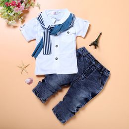 Conjunto de ropa para bebé, camiseta informal, bufanda, pantalones vaqueros, ropa de bebé de 3 piezas, disfraz de verano para niño, ropa para niño pequeño