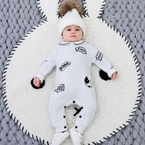Bébé garçon coton tricoté barboteuses infantile blanc à manches longues tricot combinaison enfants pulls automne hiver vêtements 210615