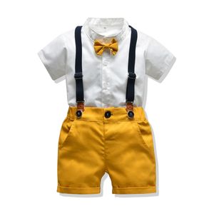 Conjunto de ropa de caballero para bebés, traje de verano para niños pequeños, camisa blanca con pajarita + pantalones cortos con tirantes, ropa Formal para niños recién nacidos