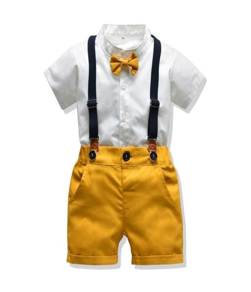 Conjunto de ropa de caballero para bebé, traje de verano para niño pequeño, camisa blanca con pajarita, pantalones cortos con tirantes, ropa Formal para niños recién nacidos 3555134