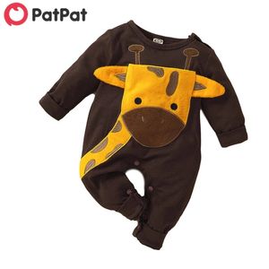 Babyjongen giraffe borduurwerk lange mouwen jumpsuit voor / peuter Één stukken Jumpsuits kleding 210528