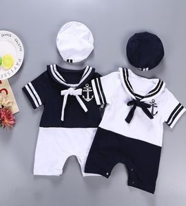 Tenue en coton bébé garçon fille marin style marine hatromper manches courtes 2 pièces ensemble combinaison infantil été anniversaire vêtements 3612M 27199495