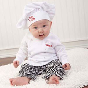 Bébé garçon fille barboteuses Halloween cuisinier Chef Costume haut + pantalon + chapeau ensemble déguisement fête Costume tenue ensemble de vêtements