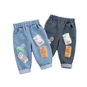 Babyjongen losse jeans elastische taille zachte trek op peuter kinderen denim broek lente herfst mode casual trouses C0007 G1220