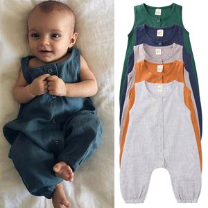 Baby meisjes jongens mouwloze effen kleur romper pasgeboren baby katoen jumpsuits 2020 zomer mode boutique kinderen klimmen kleding M1762