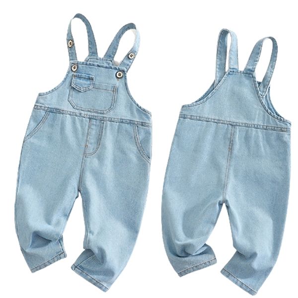 Baby Boy Solid Denim Niño Jean Bib Pantalones Mono infantil Ropa para niños Monos para niños Otoño Niñas Trajes Jeans 210417