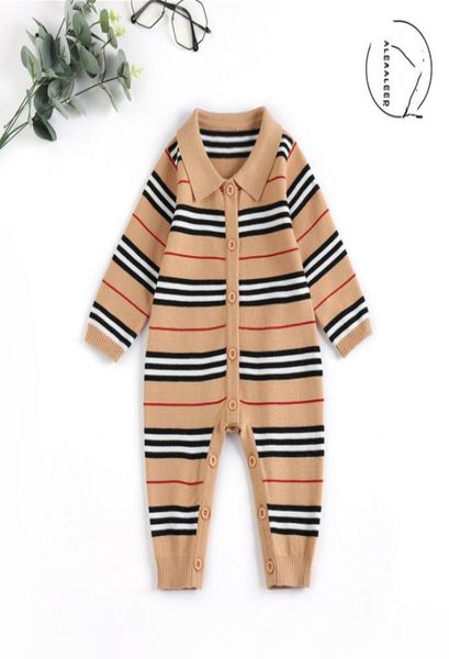 Baby Boy Stripe Romper Infant Solapa Monos de manga larga Niños recién nacidos Suéter de punto Mamelucos Ropa de diseñador para niños A45373097809