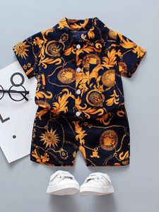 Ropa de verano de bebé ropa para niños ropa para niñas algodón para niños pequeños estampado de estampado de estampado para niños unisex corto traje corto 2pcs 240418