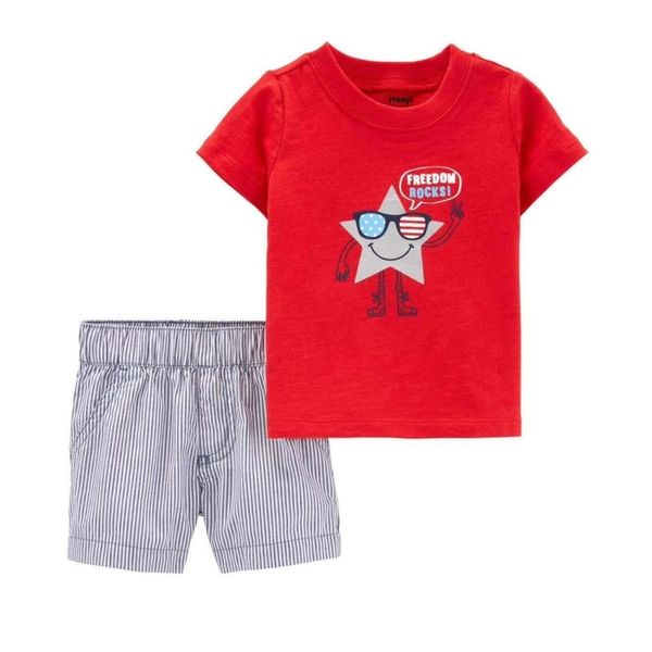 Baby Boy Summer Clothes Suit Freedom US Flag Rock Star Camisetas para niños pequeños Pantalones cortos Pantalones Independence Outfit Disfraces Soft 0-2 Year 210413