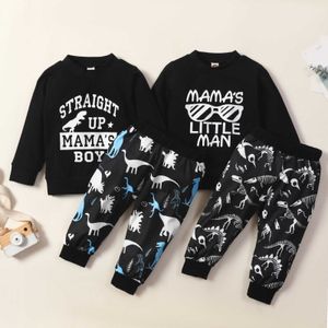 Survêtement bébé garçon, sweat-shirt à manches longues col rond imprimé dinosaure pour tout-petit + pantalon taille élastique, 0-24 mois G1023