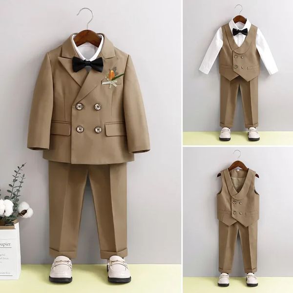 Costumes d'anniversaire pour bébés garçons marron beau costume de mariage pour enfants enfants piano performance blazer ensemble tenues pour tout-petits 6 8 10 ans 240313