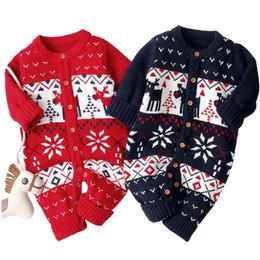 Baby jongens kerst rompertjes rendier gebreide infantil jumpsuits peuter meisjes jaar kostuum kinderen warme wol kleding 0-3Y 210417